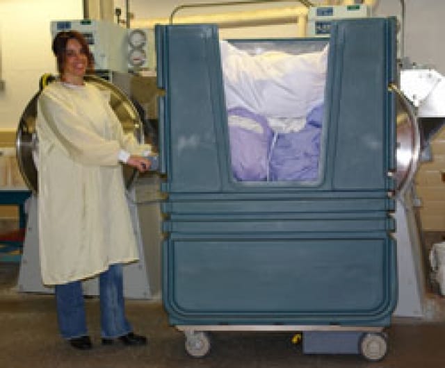 New Powered Dirty Linen Cart eliminates strains and pains from pushing heavy soiled or dirty linens in hospitals, hotels, resorts, and casinos.