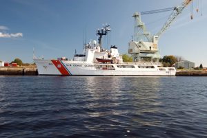 Coast Guard ship docked at the Portsmouth harbor in New Hampshire.